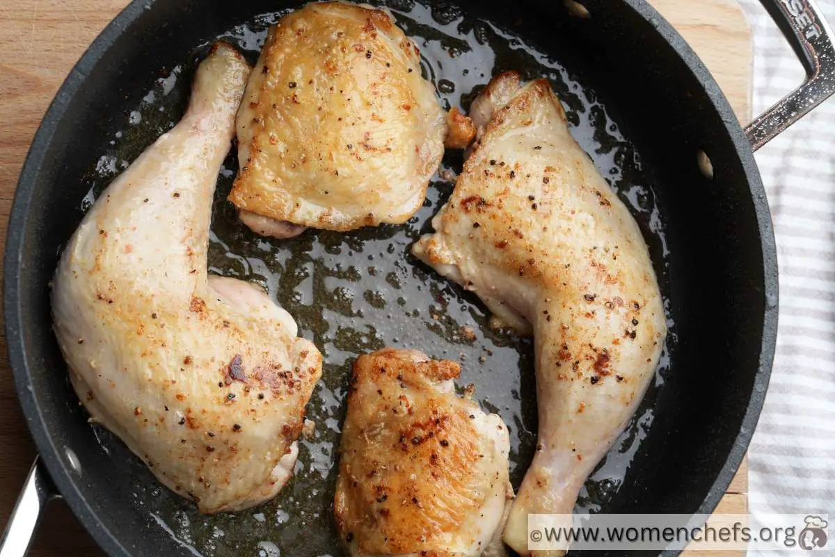 Browning chicken in a hot pan
