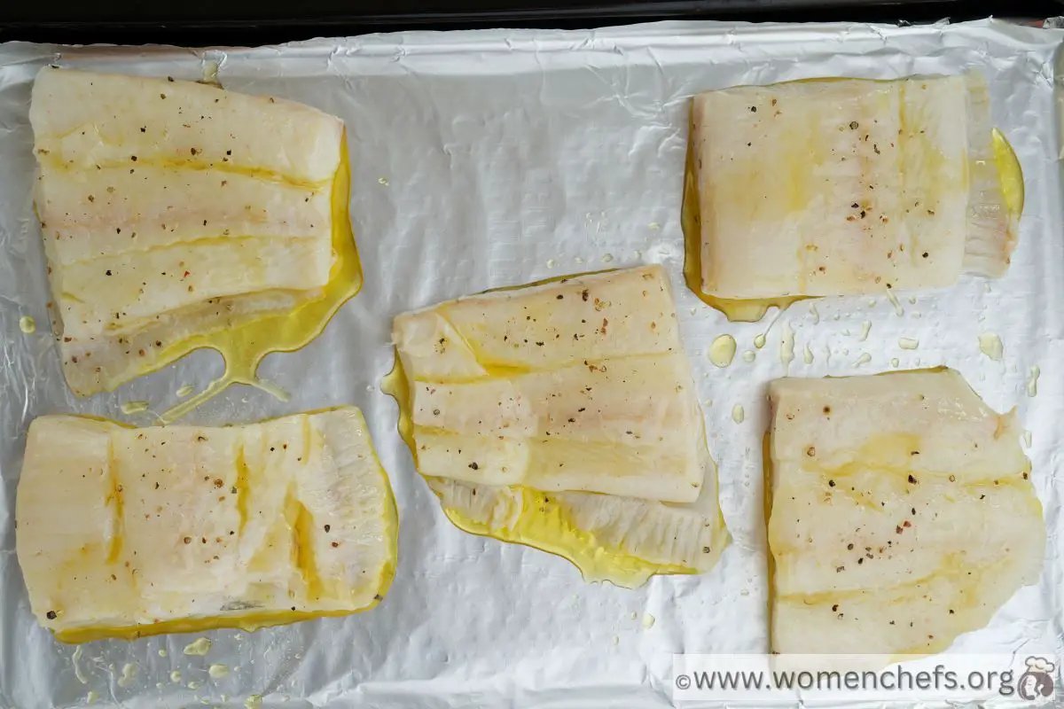 Halibut fillets ready for baking in the oven