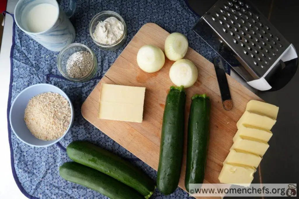 ingredients prepared for Ina Garten Zucchini Gratin